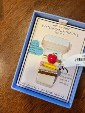 Watch Band Charms Set - Red Apple & Yellow Pencil (3-Pack)